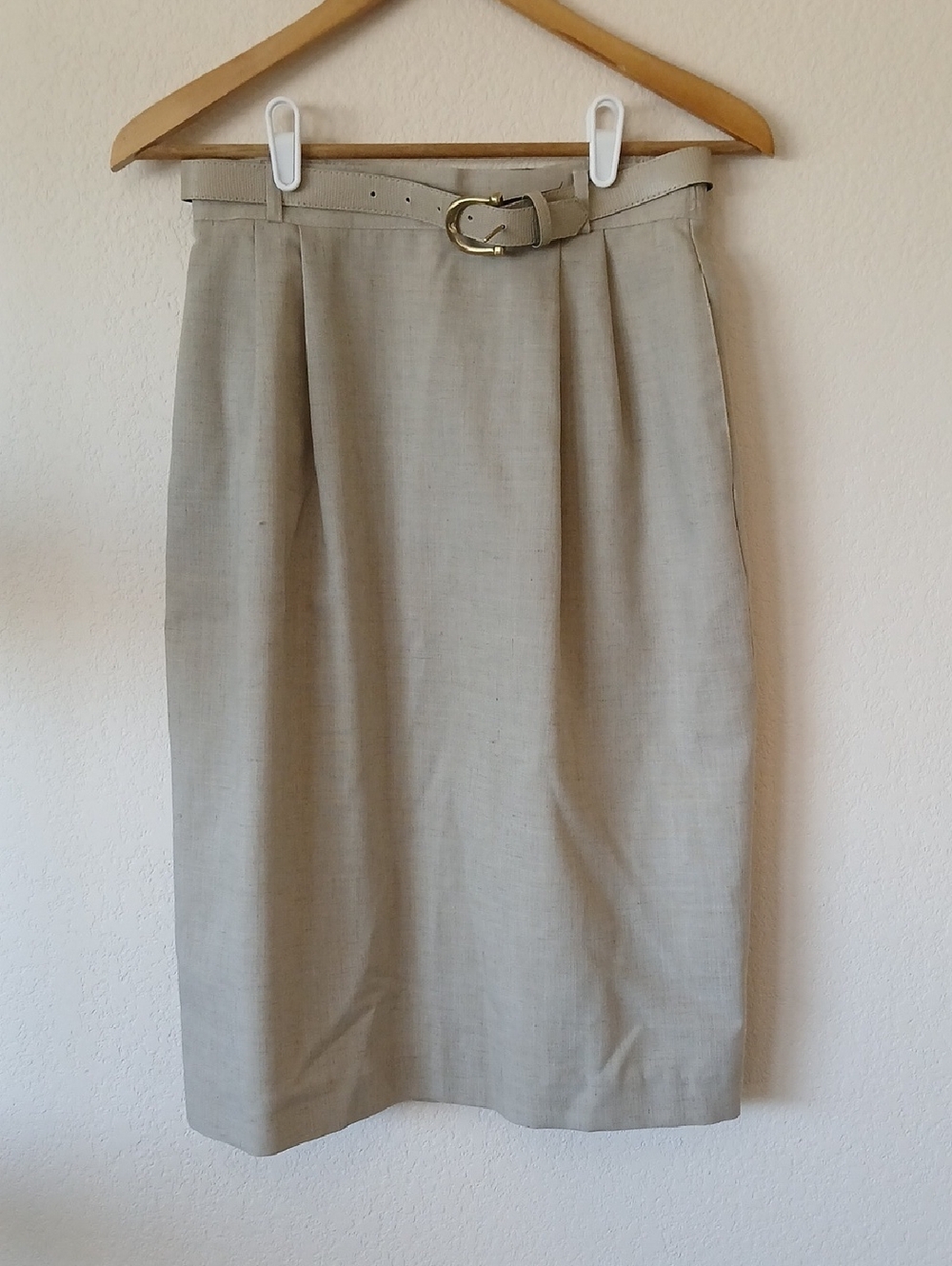 Vintage Leslie Faye Khaki Professional Pleated Skirt With Belt